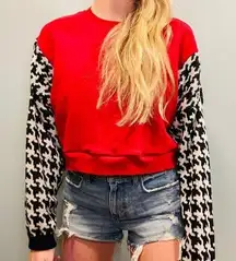 Custom made reworked vintage sweater & red crewneck crop sweatshirt size Large