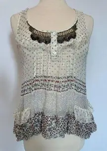 Anthropologie 100% Silk Polka Dot and Ruffled Boho/Bohemian Top Size Small