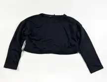 Koral Valor Valo Cotton Terrycloth Crew Neck Long Sleeve Crop Top Sweater Black