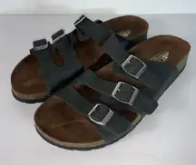 White Mountain Footbeds 3 Strap Sandals Black faux Leather  Women’s Size 8