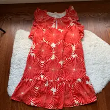 J. Crew Red Sunburst Floral Chiffon Flutter Sleeve Ruffle Dress