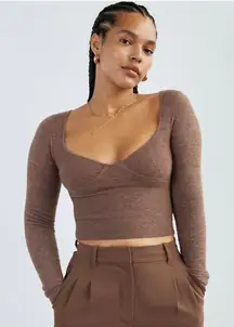 Aritzia Wilfred Greer Brown Long Sleeve Bustier Crop Top Wool Sweater Medium