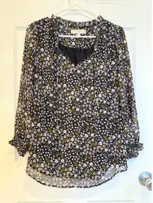 LOFT Women's Floral Print V-Neck Sleeveless‎ Blouse Top Black Yellow White M