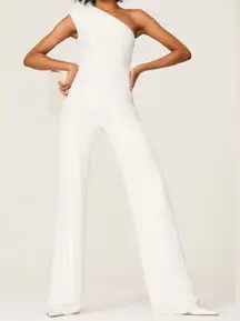 NOOKIE Treasure White Sequin One‎ Shoulder Cocktail Jumpsuit Medium