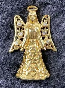 Monet Vintage  Gold Tone Christmas Winged Angel with Rhinestones Brooch Pin