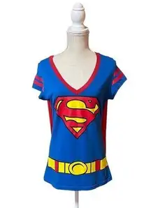 Superman Supergirl Women’s V-Neck Top with Removable Red Cape Costume size XL