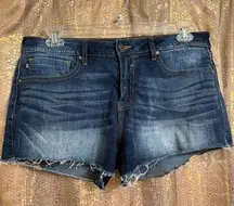 Vigoss Dark Wash Mid Rise Cut Off Stretchy Jean Shorts Size 32/14