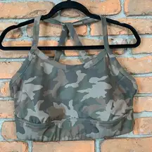 JustFab Sports Bra Size‎ 1X Green Camo Print Mesh BackAthletic Workout Yoga Top