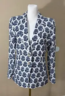 J. Crew Helena Blazer in Blue Bouquet Block Print Chelsea Linen-Blend Sz 2 Boho