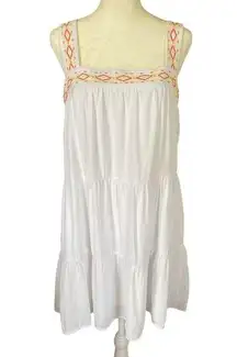 women's medium fully lined white tribal embroidered flowy summer dress