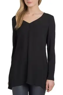 Lysse Linden Sheer Front Overlay Black Stretch Long Sleeve Top