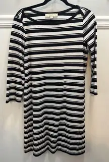 LOFT Women’s Medium Ahoy Striped Boatneck Shift Dress 3/4 Sleeve Black/White