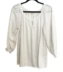 Max Studio Peasant Blouse Keyhole Ruffle Trim Long Sleeve White M Cottagecore‎