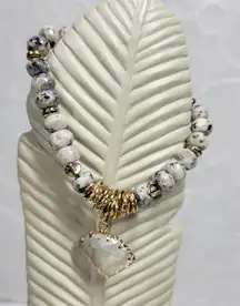 Erimish Beaded Bracelet Womens Metallic Rondelle Faceted‎ Marble Jasper Stones