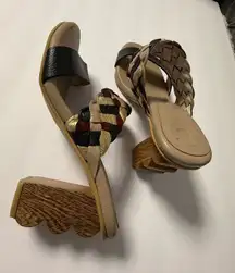 Garcés Bottier Hand-Woven Leather Sandals - Sculpted Wood Heel - Size 7