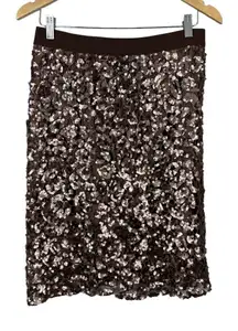 BCBG MaxAzria Skirt Medium Bronze Sequin Mesh Dorshea‎ Pencil Glam Stretch New