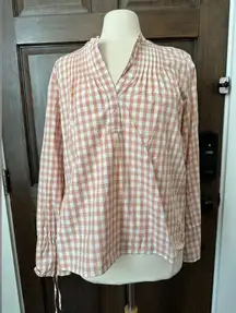 J Crew 100% Cotton Orange and White Gingham Longsleeve Blouse Size Medium