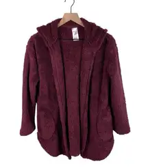 Serra Women's Sherpa Hooded Cardigan Size Small/Medium Burgundy Red Soft Cozy