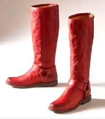 Frye, Phillip Harness Boots Red Burgundy Tall Leather Western Boot, Size 8.5