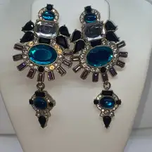 Handmade Multicolored Rhinestone Dangle Statement Earrings