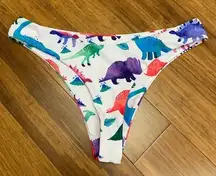 Zaful Colorful Dinosaur‎ Print Cheeky High Waisted Bikini Bottoms White - Size S