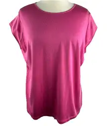 Lynn Ritchie 1X Silk Cotton Knit Top Fuchsia Bright Pink Cap Sleeve Strawberry
