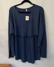 Free People NWT  Navy Blue Long Sleeve Cropped Top & Shorts | S