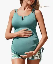 Summer Mae Ribbed Maternity Two-Piece Swimsuit Tankini Silhouette Bloom 8 NWT