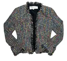 Trina Turk colorful multicolored Tweed Blazer with fringe detail