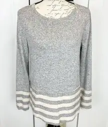 Staccato  NWT Gray Cream Striped Knit Long Sleeve Pullover Sweater Size Medium