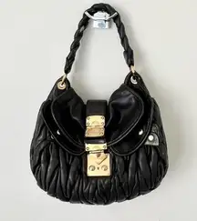 Miu Miu matellase coffer hobo leather black shoulder bag