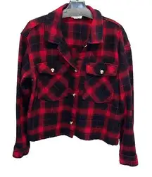 BeachLunchLounge Womens Flannel‎ Plaid Button Down Shacket Red Black Size Large