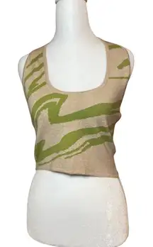 Lelis Collection Knit Crop Top Green Beige‎ Abstract Sleeveless Tank Medium