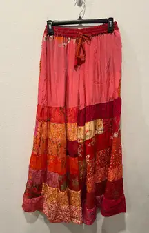 Bohemian Patchwork Wide Leg Pants- Red and Orange Size S-XL by Kathmandu 
