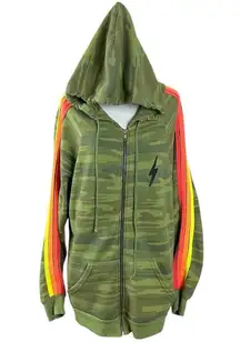 Aviator Nation  Classic 4 Stripe Bolt Full Zip Hoodie in Camo Neon Unisex XL