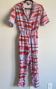 Patterned Short Sleeve Jumpsuit With Pockets