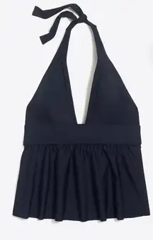 NWT J.CREW Factory Ruched Halter Tankini Top Black Size Small