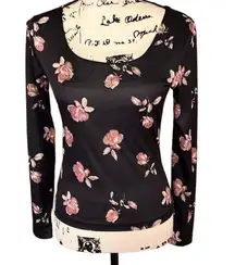 All That Jazz rose print long sleeve black top  Size medium