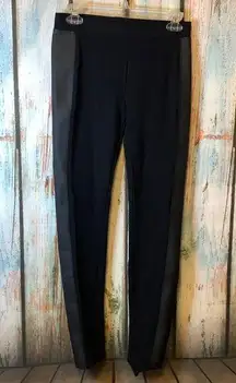 DKNY Black Faux Leather & Fabric Leggings with Zip Ankles Size S