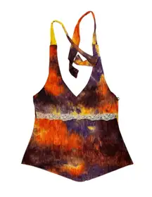 Vanity Vintage Y2K Babydoll Sparkly Halter Tank Top Size Medium Fairy Grunge