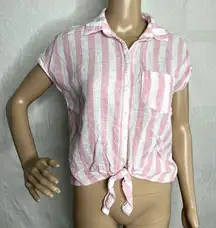 Old Navy Linen Striped Button Down Tie Top