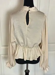 PEACH LOVE KEYHOLE HIGH NECK BLOUSY LONG SLEEVE TOP