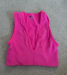 pink plunge neck tank top