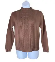 Vintage Sweater Size Medium Mock Neck Cable Knit Pullover Brown Taupe Haband