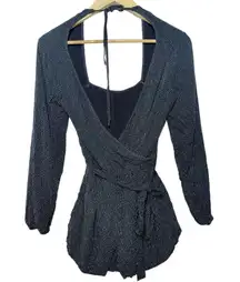 Abercrombie & Fitch Black White Polka Dot V-Neck Long Sleeve Wrap Romper Size S