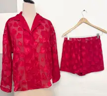 Victoria’s Secret Vintage semi sheer heart Valentines Day pajama set PJ small