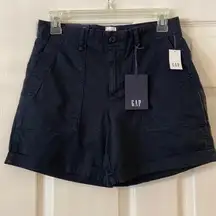 GAP 5” High Rise Khaki Shorts size 0 waist 28” brand new color navy blue