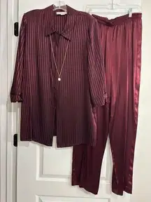 Striped Burgundy Pant Set, NWOT, 16