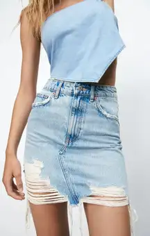 Ripped High Waited Mini Denim Jean Skirt