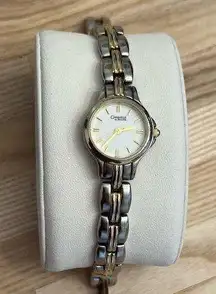 Caravelle by Bulova Ladies Watch Gold Silver Tone Bracelet White Dial Gold Hands